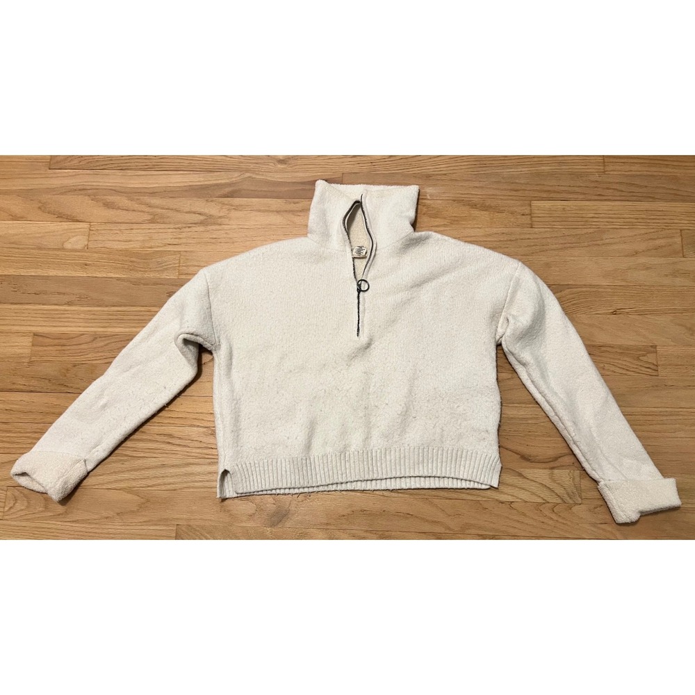 Happily Grey Cream Quarter Zip Pullover Sweater Funnel Neck Ring Pull Womens M